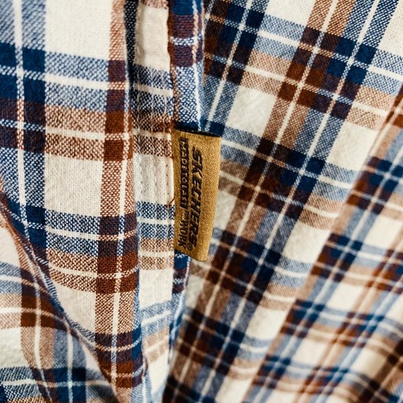 Skechers Plaid Pearl Snap Western Shirt Sz M Work Flap Pockets Short Sleeve Norm - Picture 6 of 12